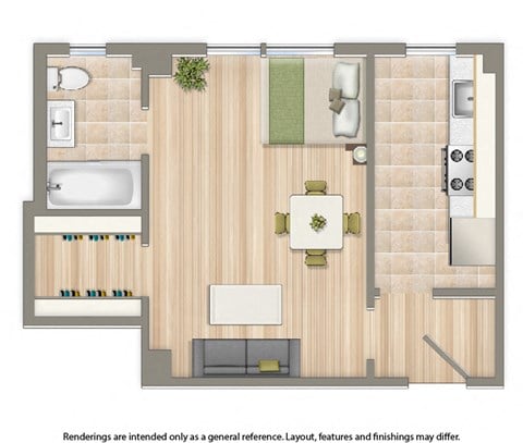 Floor plan for studio, 1 bath, 358 sqft
